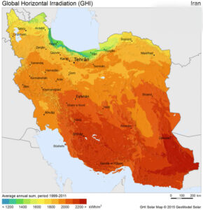نقشه پتانسیل انرژی خورشیدی در ایران